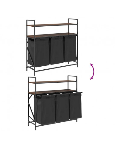 Cesto della Biancheria 3 Scomparti con Ripiani Rovere Marrone