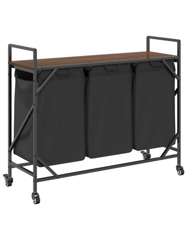 Cesto della Biancheria 3 Scomparti con Ruote Rovere Marrone