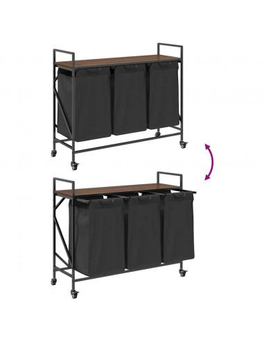 Cesto della Biancheria 3 Scomparti con Ruote Rovere Marrone