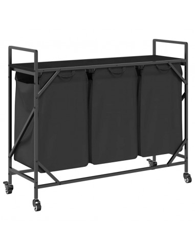 Cesto della Biancheria 3 Scomparti con Ruote Rovere Nero