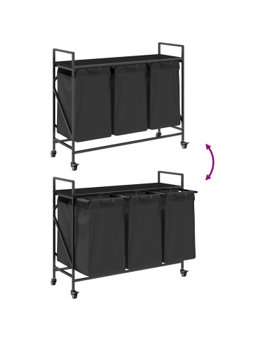 Cesto della Biancheria 3 Scomparti con Ruote Rovere Nero