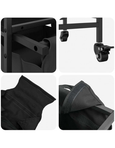 Cesto della Biancheria 3 Scomparti con Ruote Rovere Nero