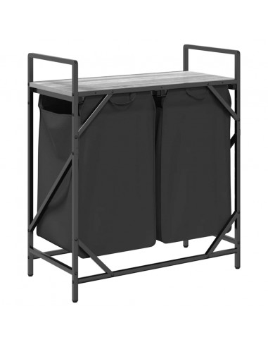 Cesto per la Biancheria 2 Scomparti con Ripiano Grigio Sonoma