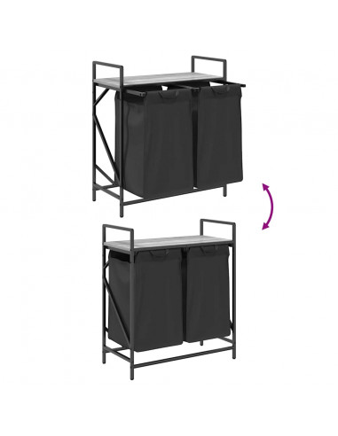 Cesto per la Biancheria 2 Scomparti con Ripiano Grigio Sonoma