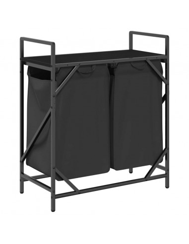 Cesto per la Biancheria 2 Scomparti con Ripiano Rovere Nero