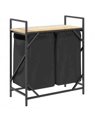 Cesto per la Biancheria 2 Scomparti con Ripiano Rovere Sonoma