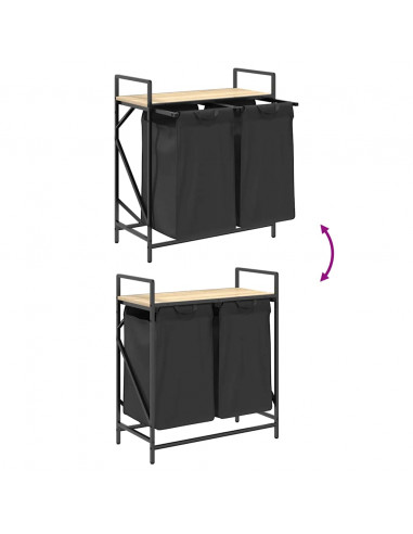 Cesto per la Biancheria 2 Scomparti con Ripiano Rovere Sonoma