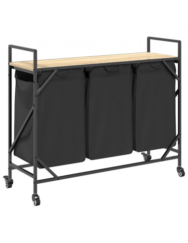 Cesto per la Biancheria 3 Scomparti con Ruote Rovere Sonoma