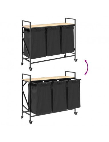 Cesto per la Biancheria 3 Scomparti con Ruote Rovere Sonoma