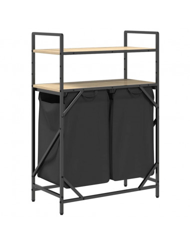 Cesto Portabiancheria 2 Scomparti con Ripiani Rovere Sonoma