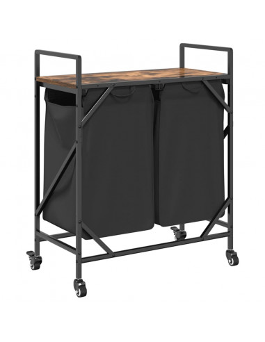 Cesto Portabiancheria 2 Scomparti con Ruote Rovere Fumo