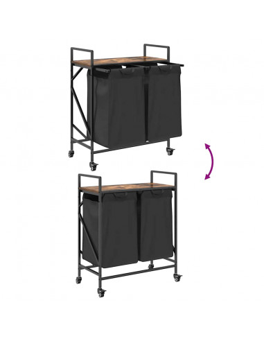 Cesto Portabiancheria 2 Scomparti con Ruote Rovere Fumo