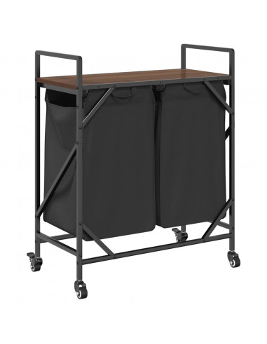 Cesto Portabiancheria 2 Scomparti con Ruote Rovere Marrone