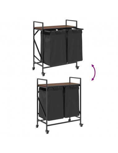 Cesto Portabiancheria 2 Scomparti con Ruote Rovere Marrone