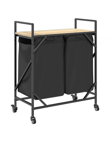 Cesto Portabiancheria 2 Scomparti con Ruote Rovere Sonoma