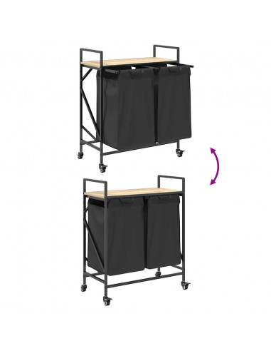 Cesto Portabiancheria 2 Scomparti con Ruote Rovere Sonoma