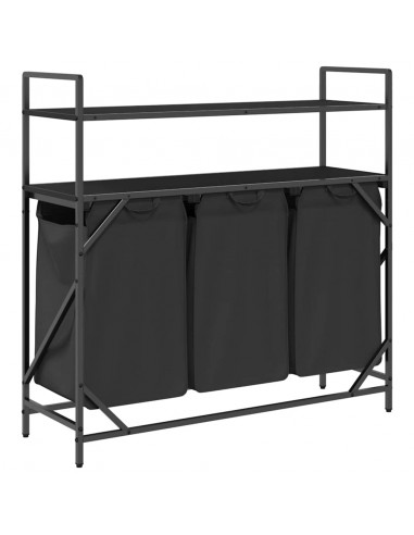 Cesto Portabiancheria 3 Scomparti con Ripiani Rovere Nero