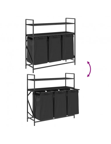 Cesto Portabiancheria 3 Scomparti con Ripiani Rovere Nero