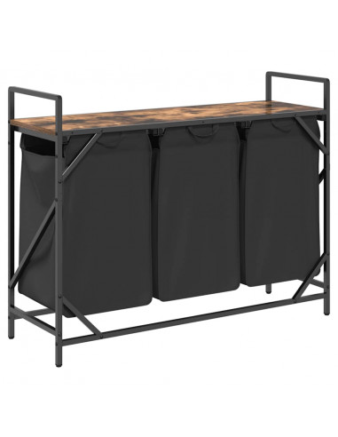 Cesto Portabiancheria 3 Scomparti con Ripiano Rovere Fumo