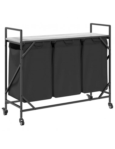 Cesto Portabiancheria 3 Scomparti con Ruote Grigio Sonoma