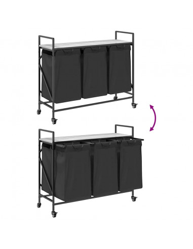 Cesto Portabiancheria 3 Scomparti con Ruote Grigio Sonoma