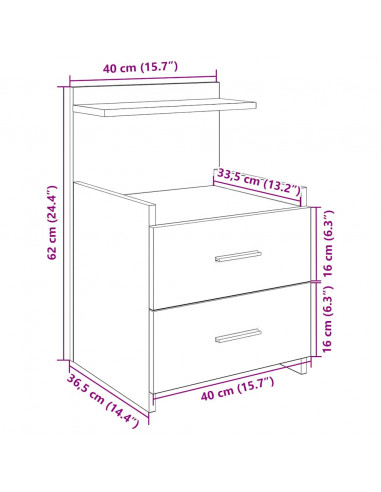 Comodino con 2 Cassetti Bianco 40x36,5x62 cm