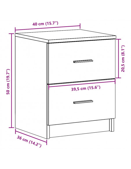 Comodino con 2 Cassetti Rovere Artigianale 40x36x50 cm