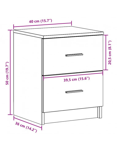 Comodino con 2 Cassetti Rovere Fumo 40x36x50 cm
