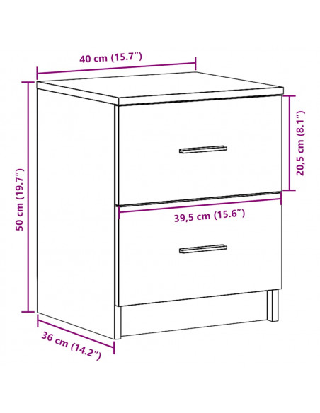 Comodino con 2 Cassetti Rovere Fumo 40x36x50 cm