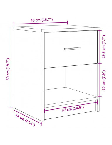 Comodino con Cassetto Grigio Cemento 40x34x50 cm