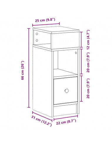Comodino con Cassetto Legno Antico 25x31x66 cm