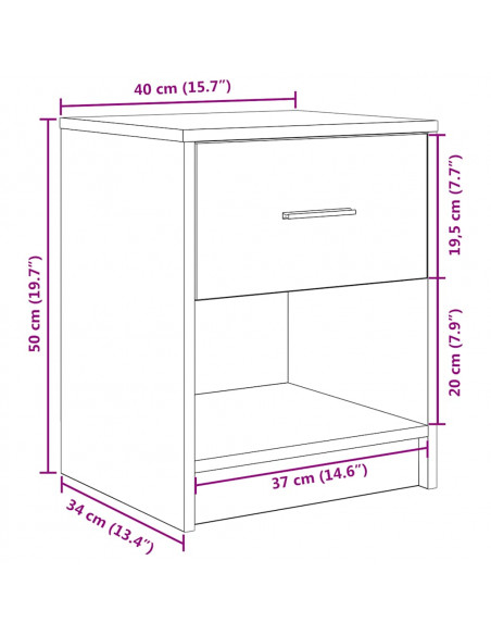 Comodino con Cassetto Legno Antico 40x34x50 cm