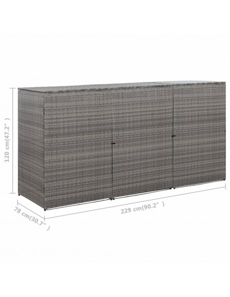 Copribidone Triplo Spazzatura Antracite 229x78x120cm Polyrattan