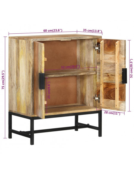 Credenza 60x35x75 cm in Legno Massello di Mango