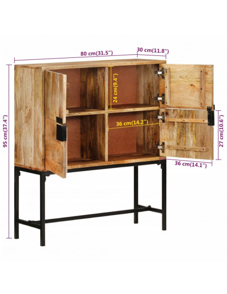 Credenza 80x30x95 cm in Legno Grezzo Massello di Mango