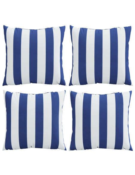 Cuscini Decorativi 4pz Strisce Blu e Bianco 60x60 cm Tessuto