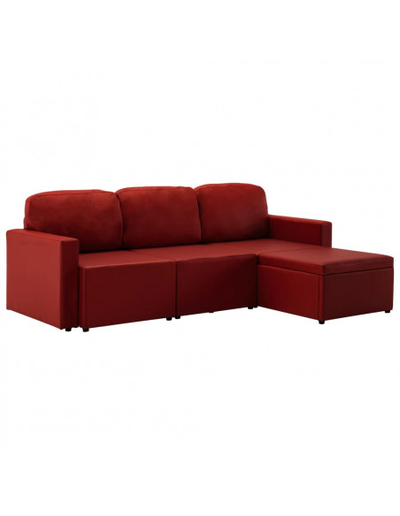 Divano Letto Modulare a 3 Posti Rosso Vino in Similpelle