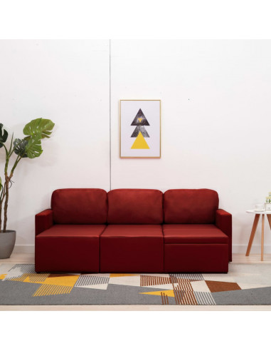 Divano Letto Modulare a 3 Posti Rosso Vino in Similpelle
