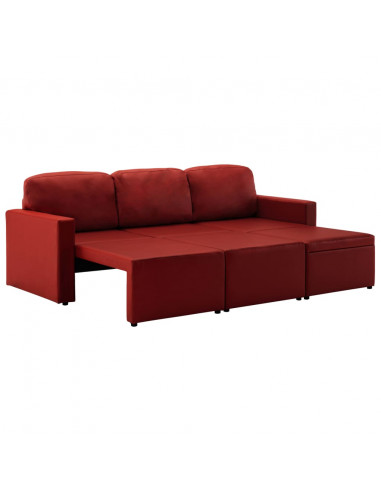 Divano Letto Modulare a 3 Posti Rosso Vino in Similpelle
