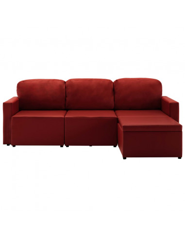 Divano Letto Modulare a 3 Posti Rosso Vino in Similpelle