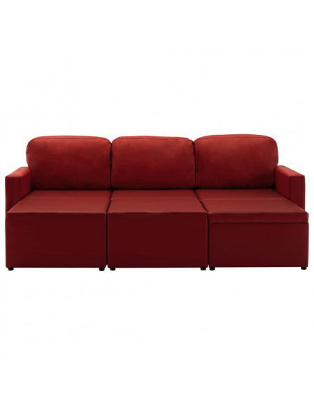 Divano Letto Modulare a 3 Posti Rosso Vino in Similpelle
