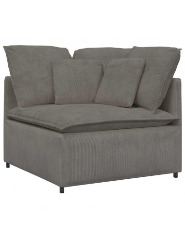 Divano Modulare con Cuscini in Tessuto a Coste Grigio Chiaro