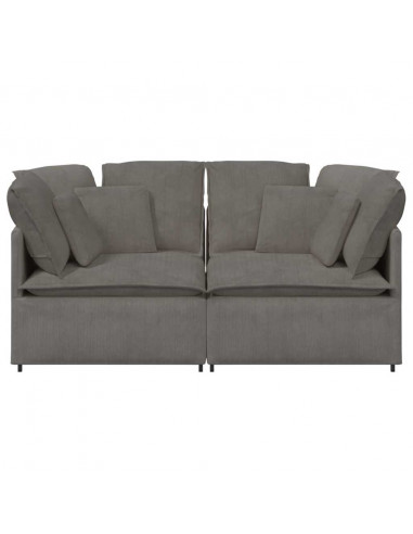 Divano Modulare con Cuscini in Tessuto a Coste Grigio Chiaro