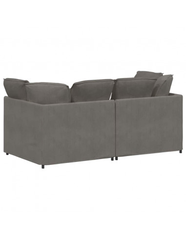 Divano Modulare con Cuscini in Tessuto a Coste Grigio Chiaro
