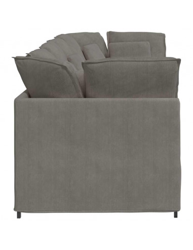 Divano Modulare con Cuscini in Tessuto a Coste Grigio Chiaro