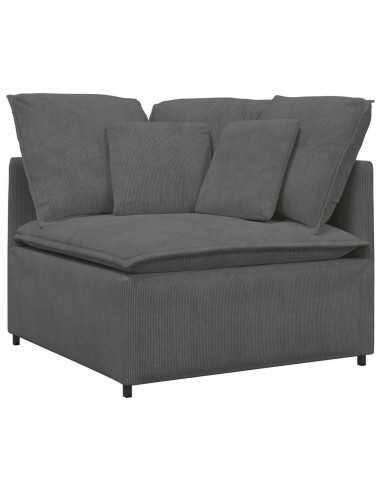 Divano Modulare con Cuscini in Tessuto a Coste Grigio Scuro