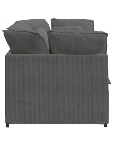 Divano Modulare con Cuscini in Tessuto a Coste Grigio Scuro