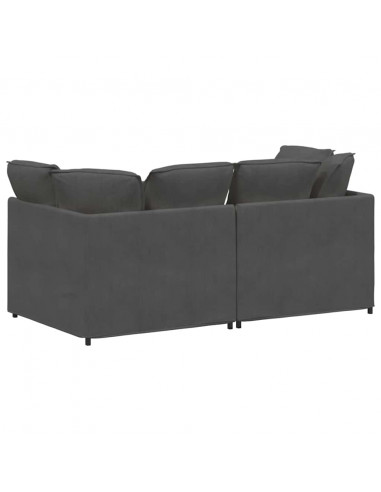 Divano Modulare con Cuscini in Tessuto a Coste Grigio Scuro