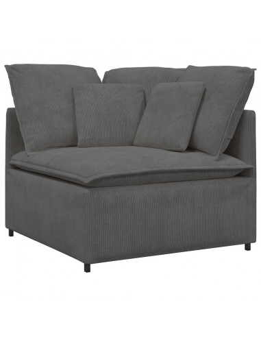 Divano Modulare con Cuscini in Tessuto a Coste Grigio Scuro