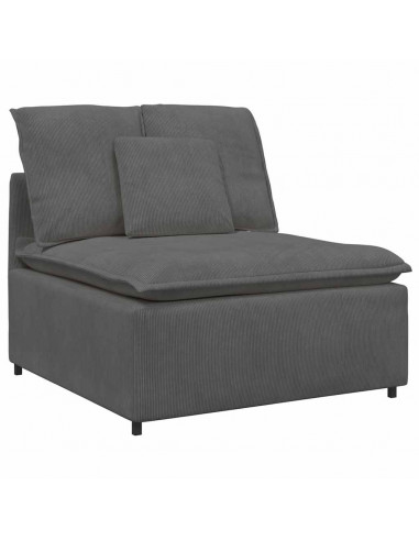 Divano Modulare con Cuscini in Tessuto a Coste Grigio Scuro